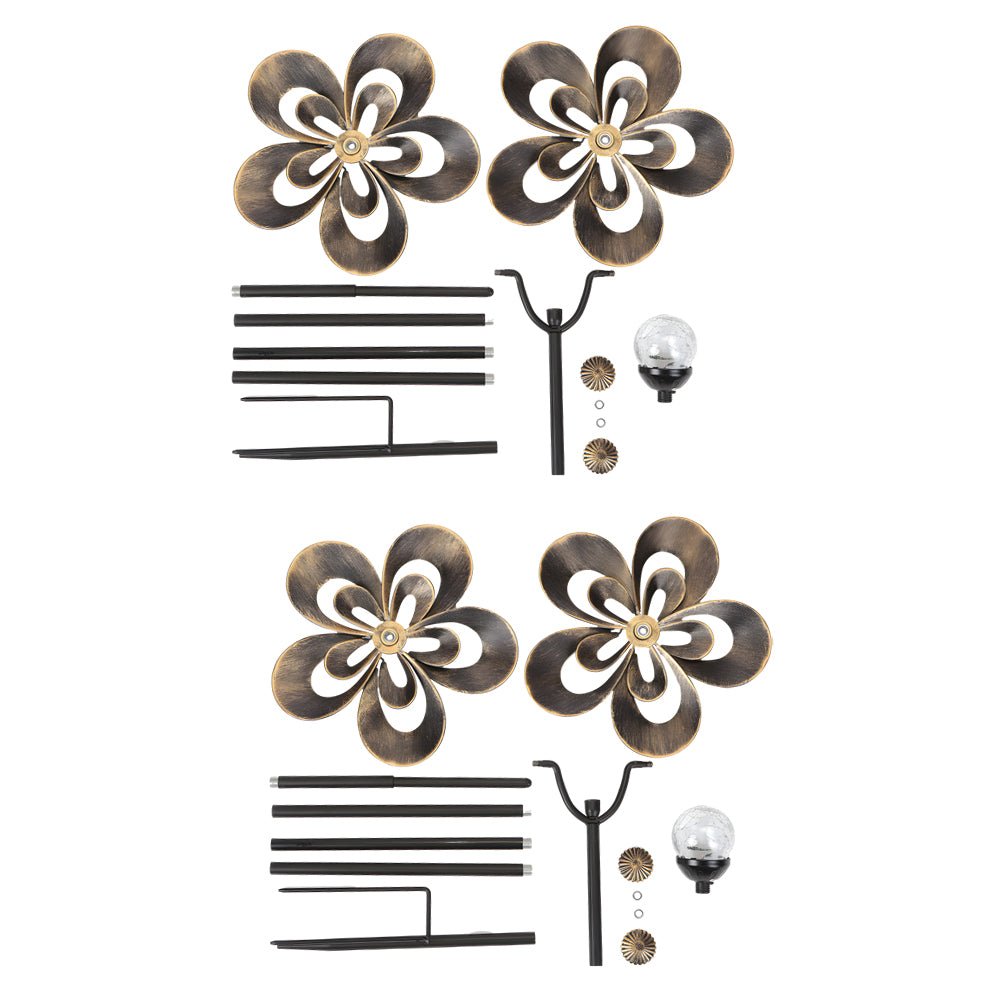 Vintage Iron Solar Wind Spinner Garden Stake Lights, Set of 2