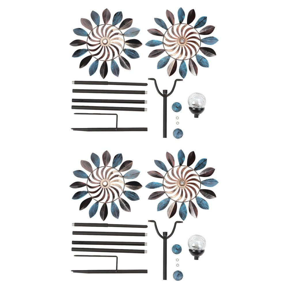 Vintage Iron Solar Wind Spinner Garden Stake Lights, Set of 2