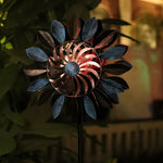 Vintage Iron Solar Wind Spinner Garden Stake Lights, Set of 2