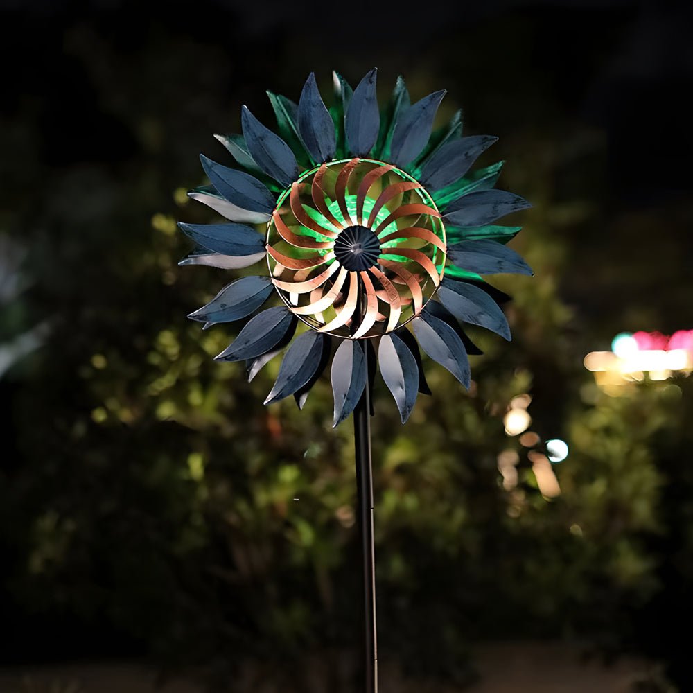 Vintage Iron Solar Wind Spinner Garden Stake Lights, Set of 2