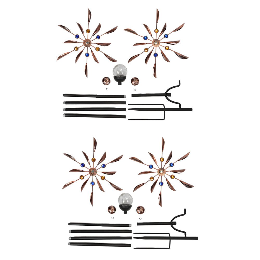 Vintage Iron Solar Wind Spinner Garden Stake Lights, Set of 2