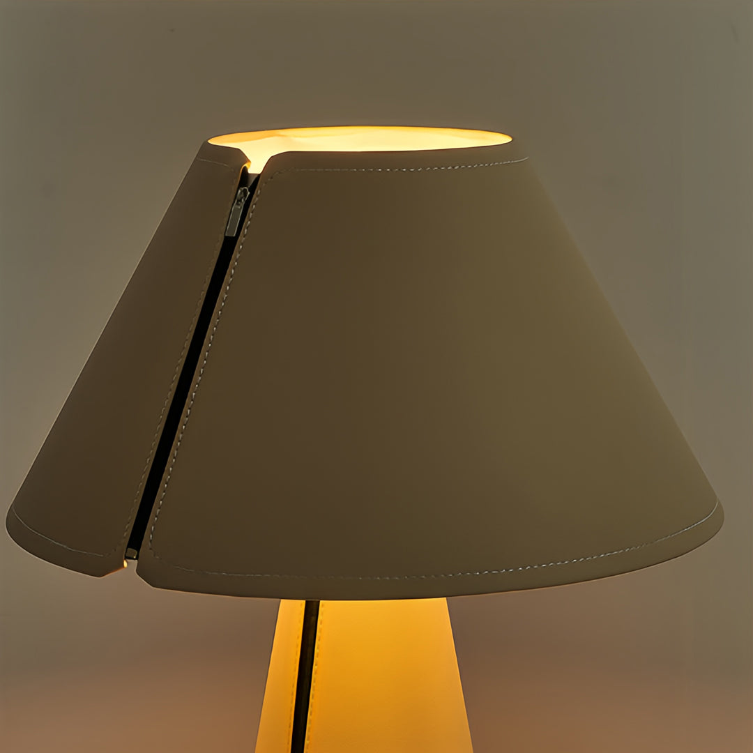 Pleated White Table Lamp with Leather Accent – Modern Bedside Lighting
