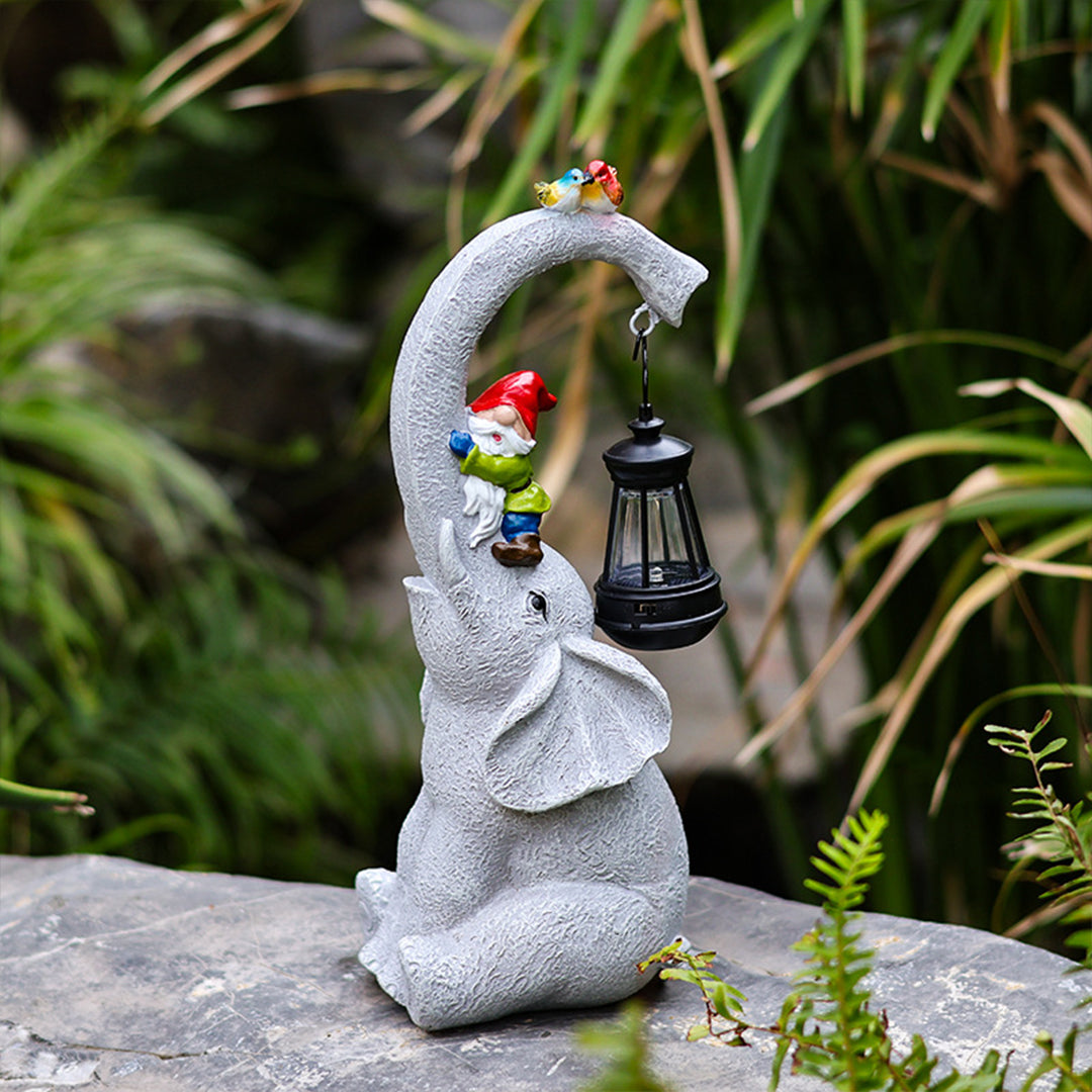 Handcrafted Resin Elephant Solar Lantern for Garden and Patio
