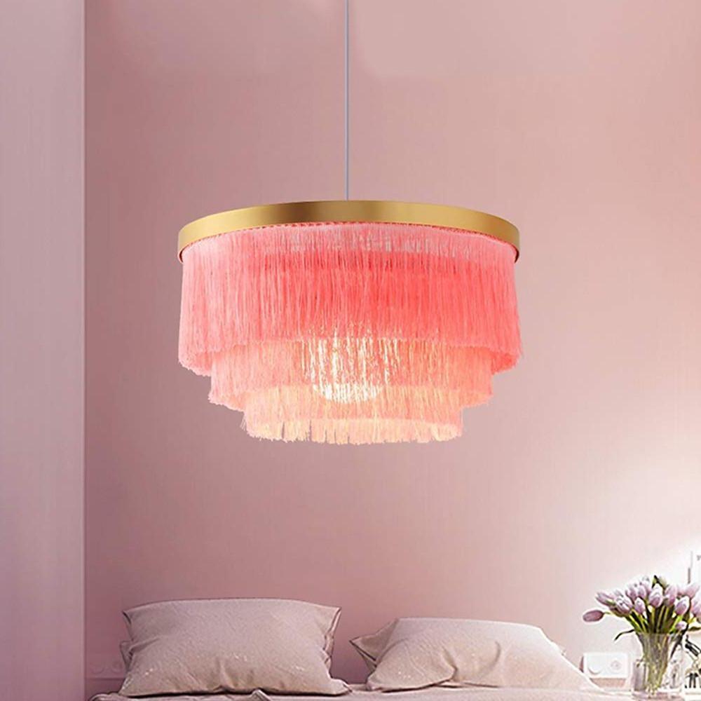 Gradated Fabric Drum Chandelier with LED Lighting, Contemporary Pendant for Dining and Living Spaces