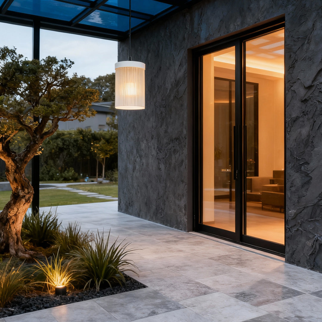 Modern Outdoor Pendant Light with Stainless Steel Frame and Acrylic Shade