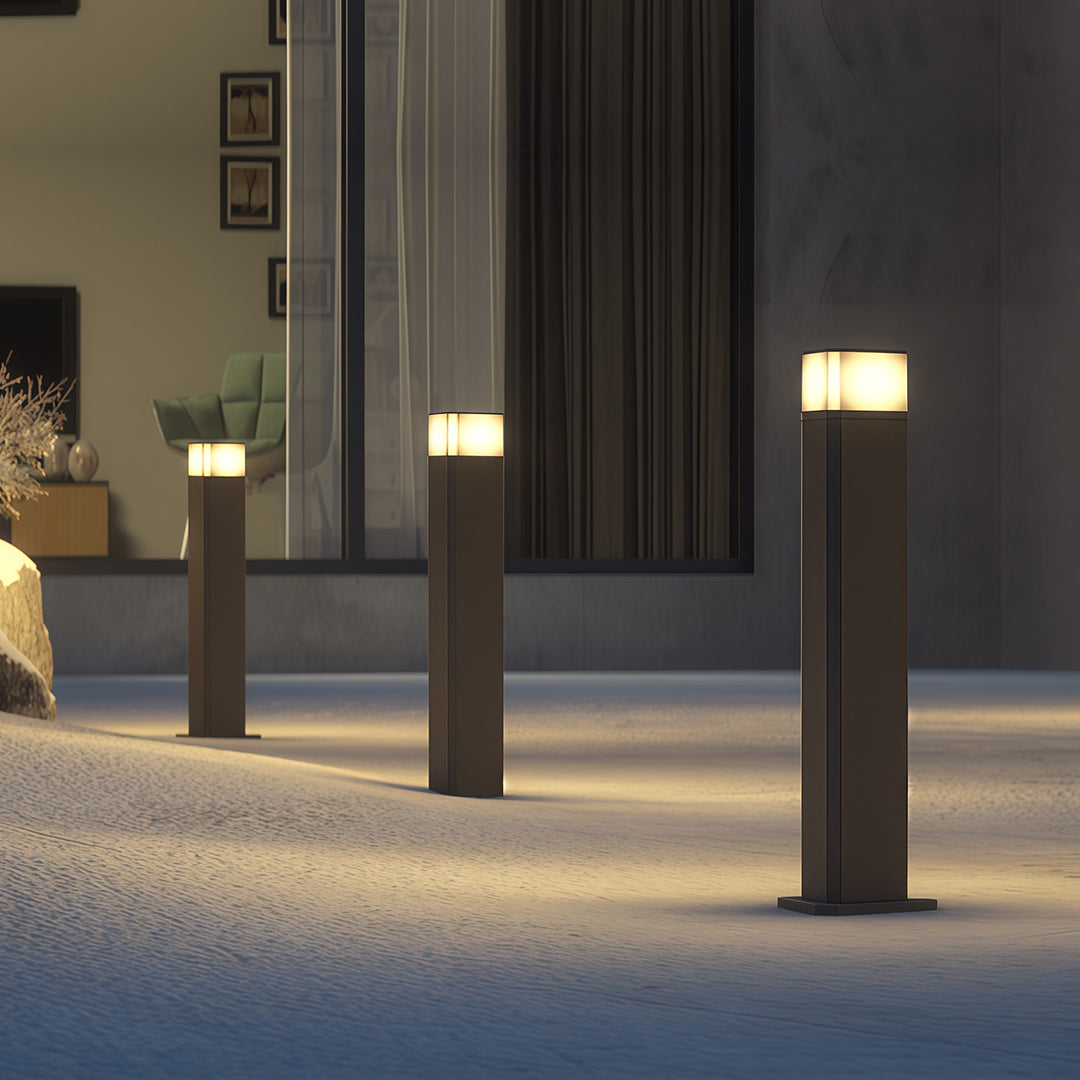 Modern Outdoor Pathway Bollard Lights, Black Aluminum LED Landscape Lighting