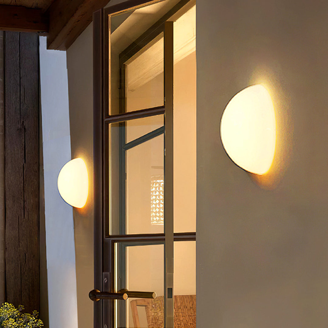 Semi-Sphere Outdoor Wall Sconce in White Metal and Clear Glass