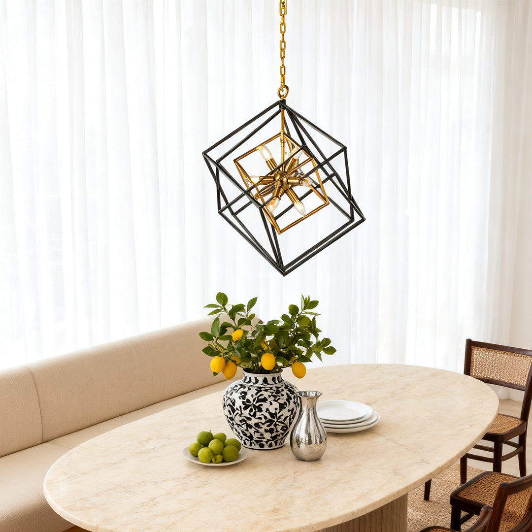 Geometric Iron and Acrylic Pendant Light with Gold Accents
