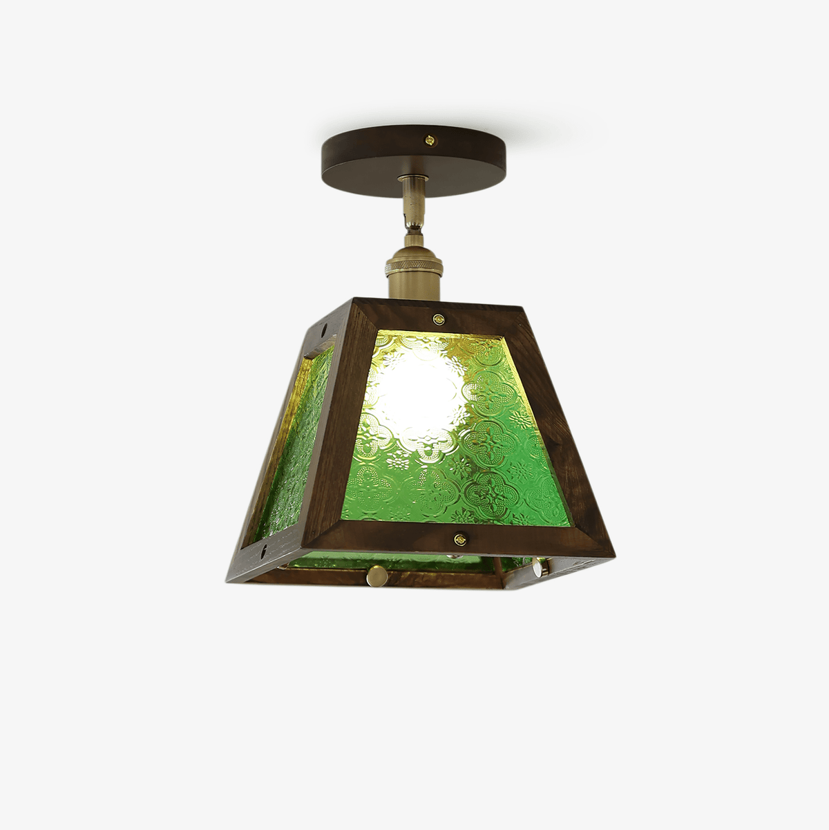 Verdant Art Glass Ceiling Pendant with Walnut Accents