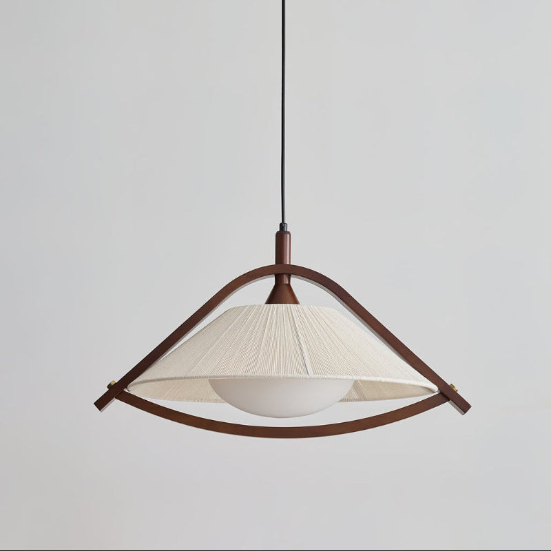 Kyomi Arch Pendant Light – Modern Wood & Fabric Hanging Lamp for Dining and Living Rooms