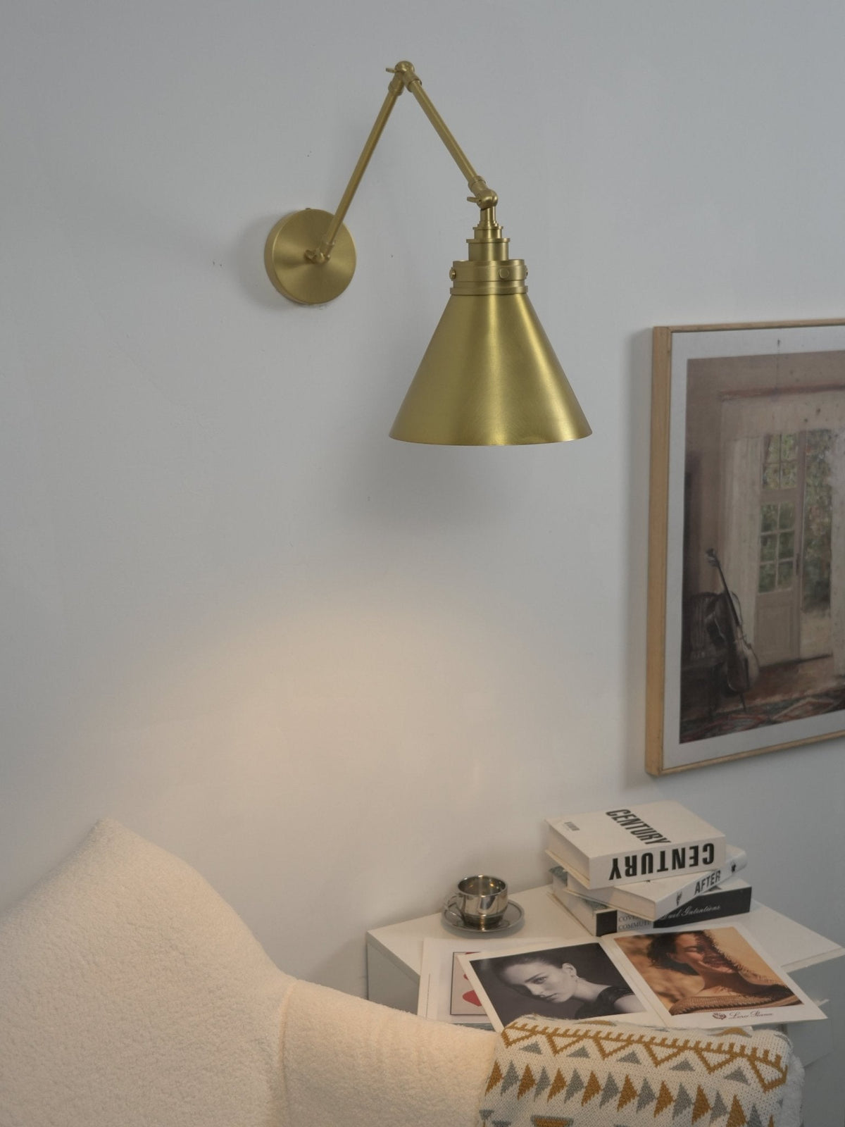Edwin Swing Arm Wall Sconce in Brushed Brass – Adjustable Reading Light for Bedroom & Living Room