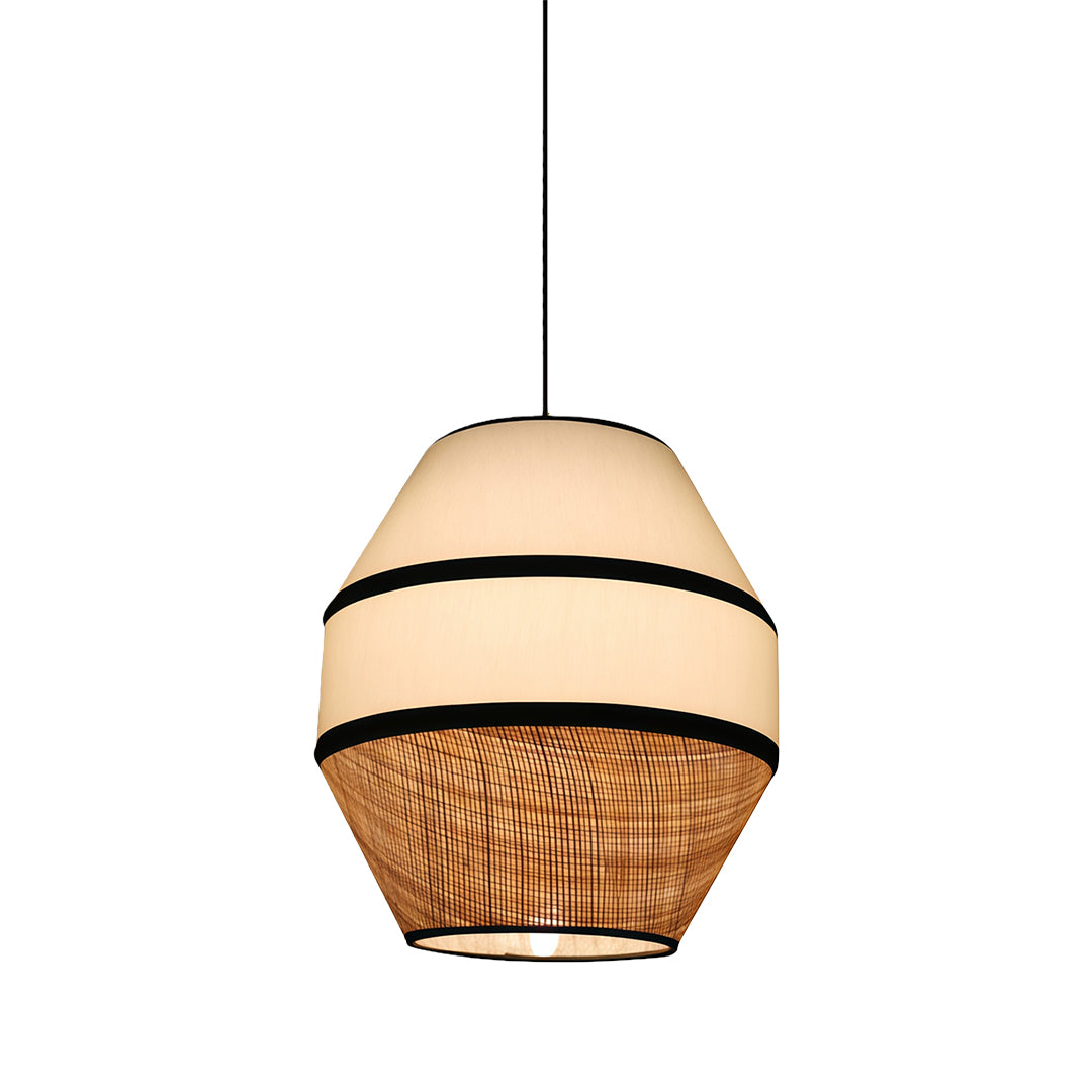 Wabi-Sabi Raffia Pendant Light with Fabric Shade, Natural Beige