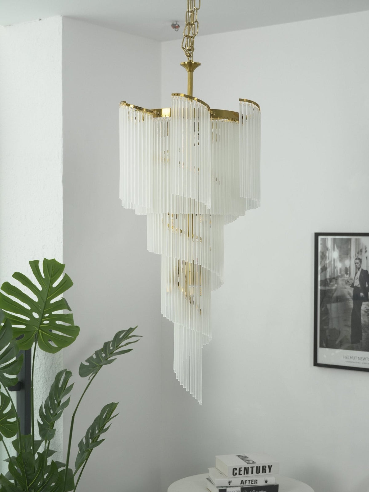 Heliora Cascade Chandelier – Hand-Formed Glass & Brass Statement Pendant