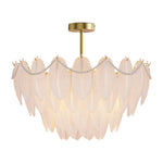 Feathers Full-Copper Chandelier with Pearl Glass Shades