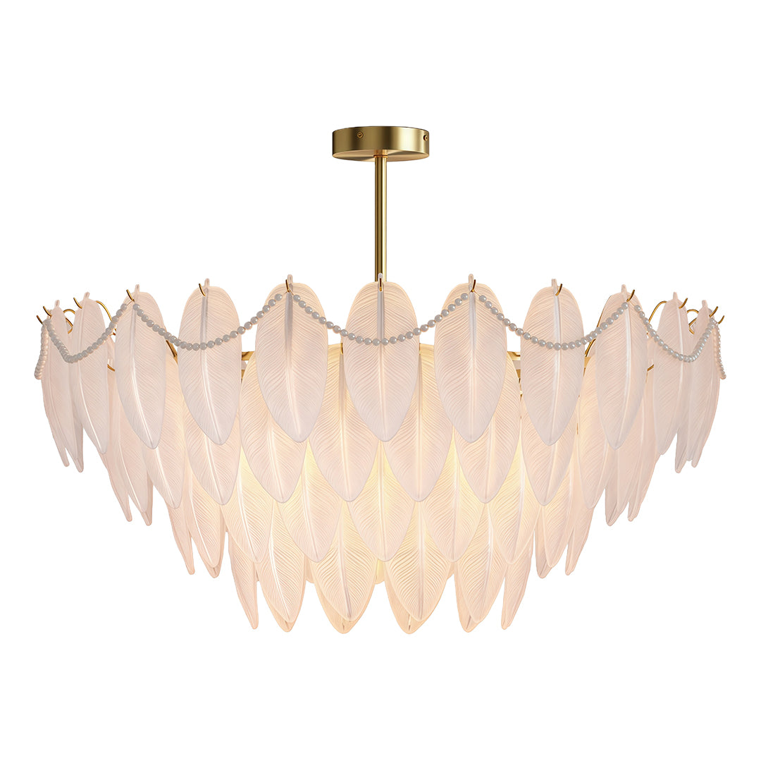 Feathers Full-Copper Chandelier with Pearl Glass Shades
