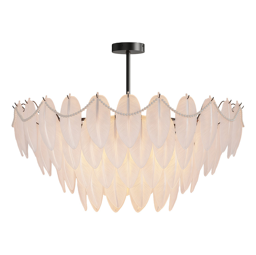 Feathers Full-Copper Chandelier with Pearl Glass Shades