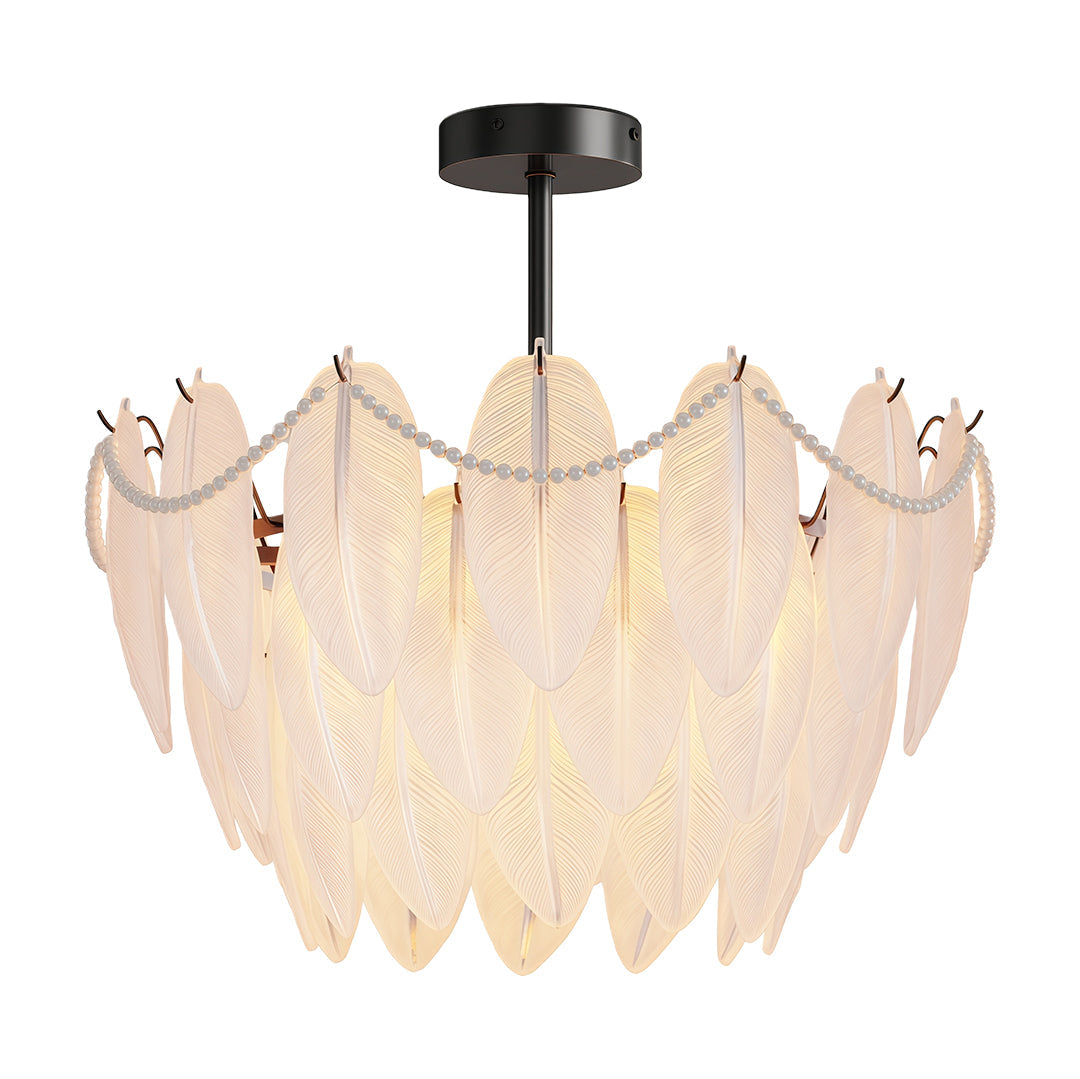 Feathers Full-Copper Chandelier with Pearl Glass Shades