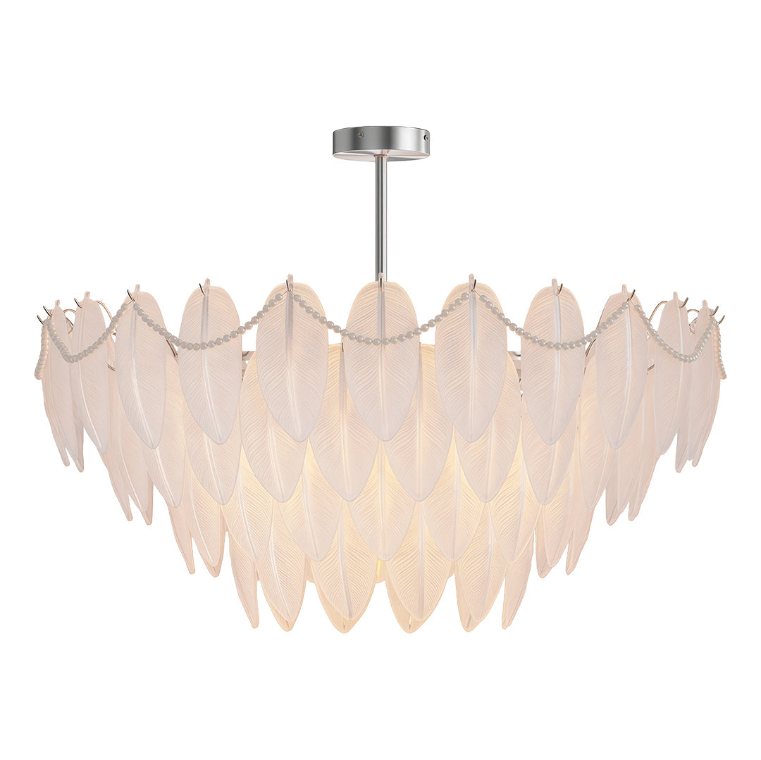 Feathers Full-Copper Chandelier with Pearl Glass Shades