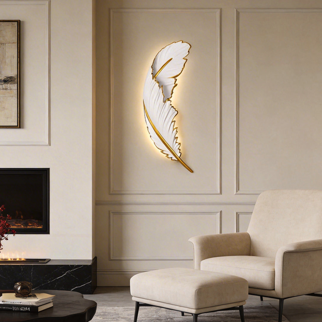 Feather LED Wall Sconce in White and Gold for Modern Interiors