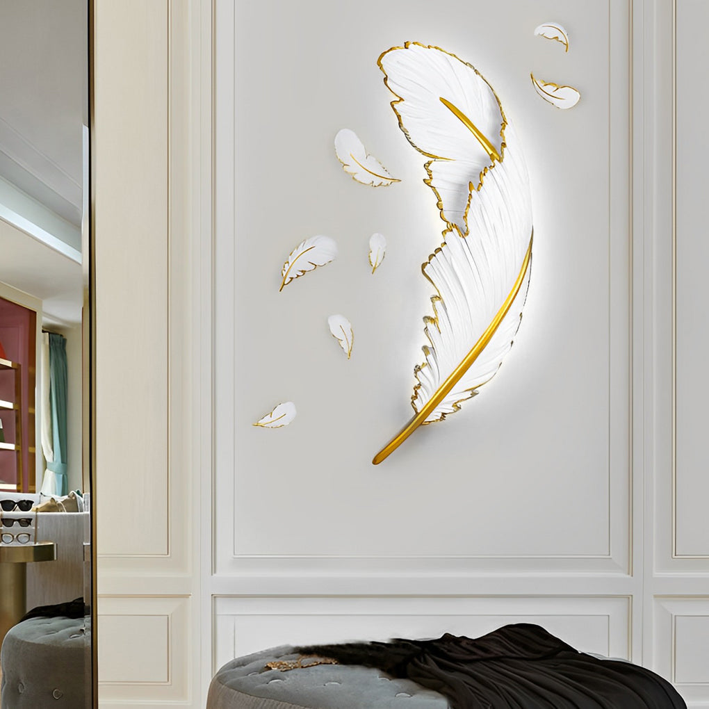 Feather LED Wall Sconce in White and Gold for Modern Interiors