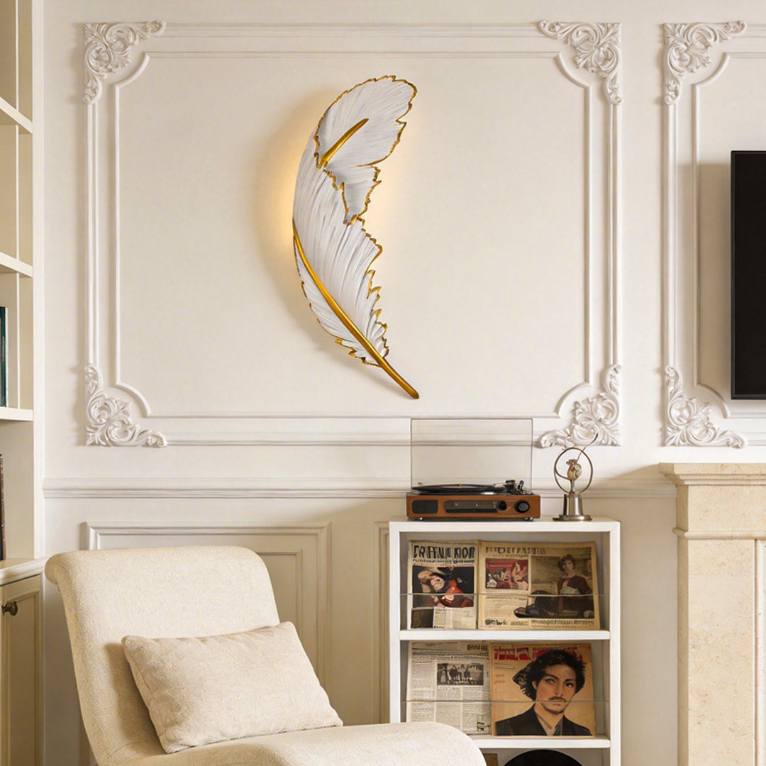 Feather LED Wall Sconce in White and Gold for Modern Interiors