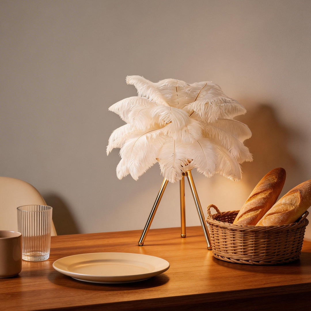 Feather Table Lamp Nordic Tripod Bedside Lighting with 3 Color Temperatures