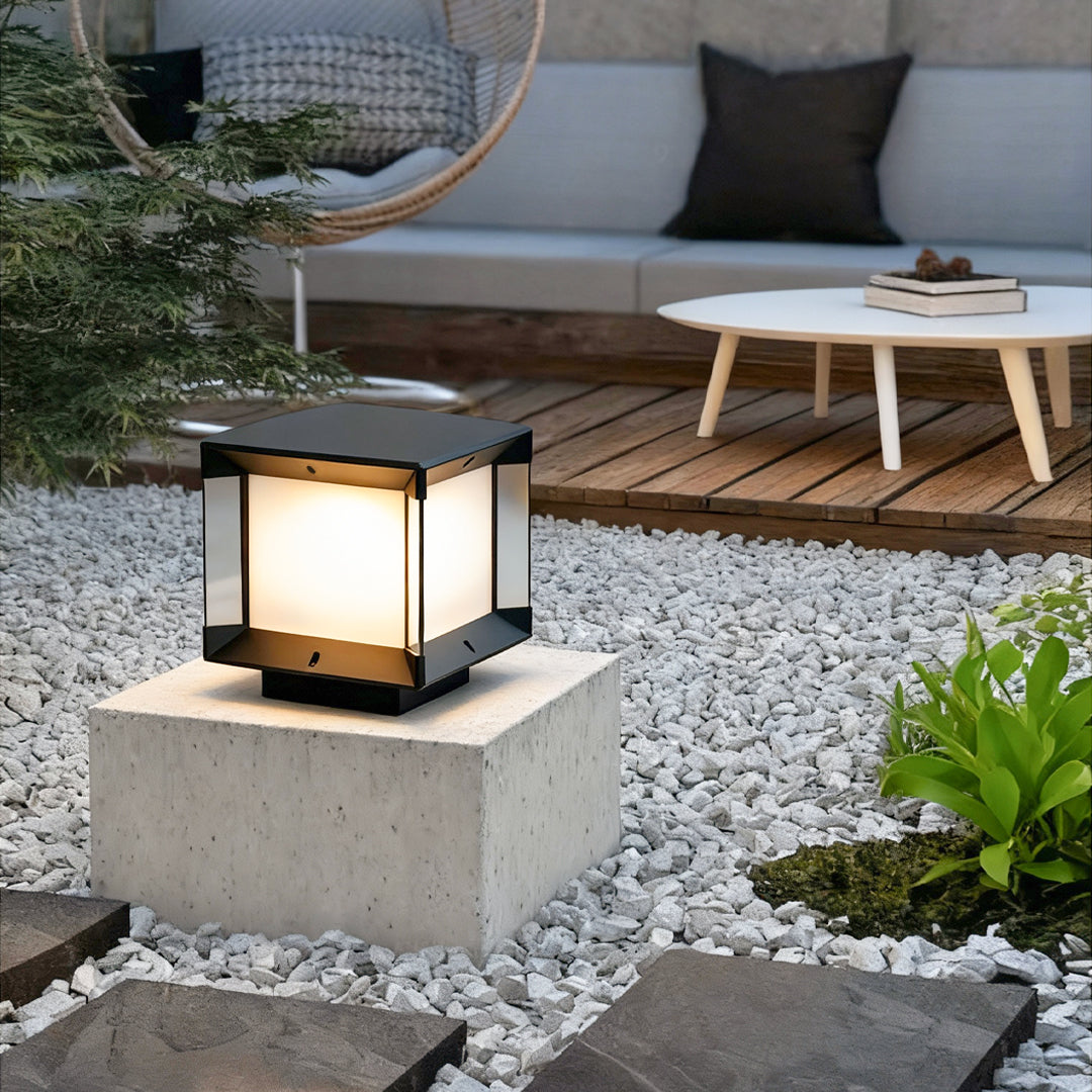 Modern Minimalist Outdoor Pillar Light in Sand Black Aluminum