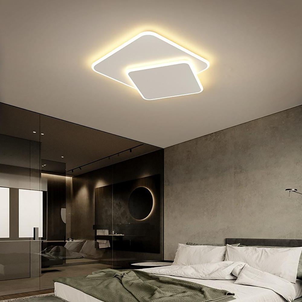 2 Light White Square Led Flush Mount Ceiling Light For Bedroom