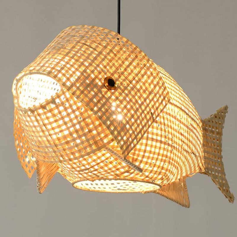 Handwoven Bamboo Fish Pendant Light for Dining Room and Kitchen Island
