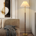 Sculptural Wooden Floor Lamp with Pleated Fabric Shade