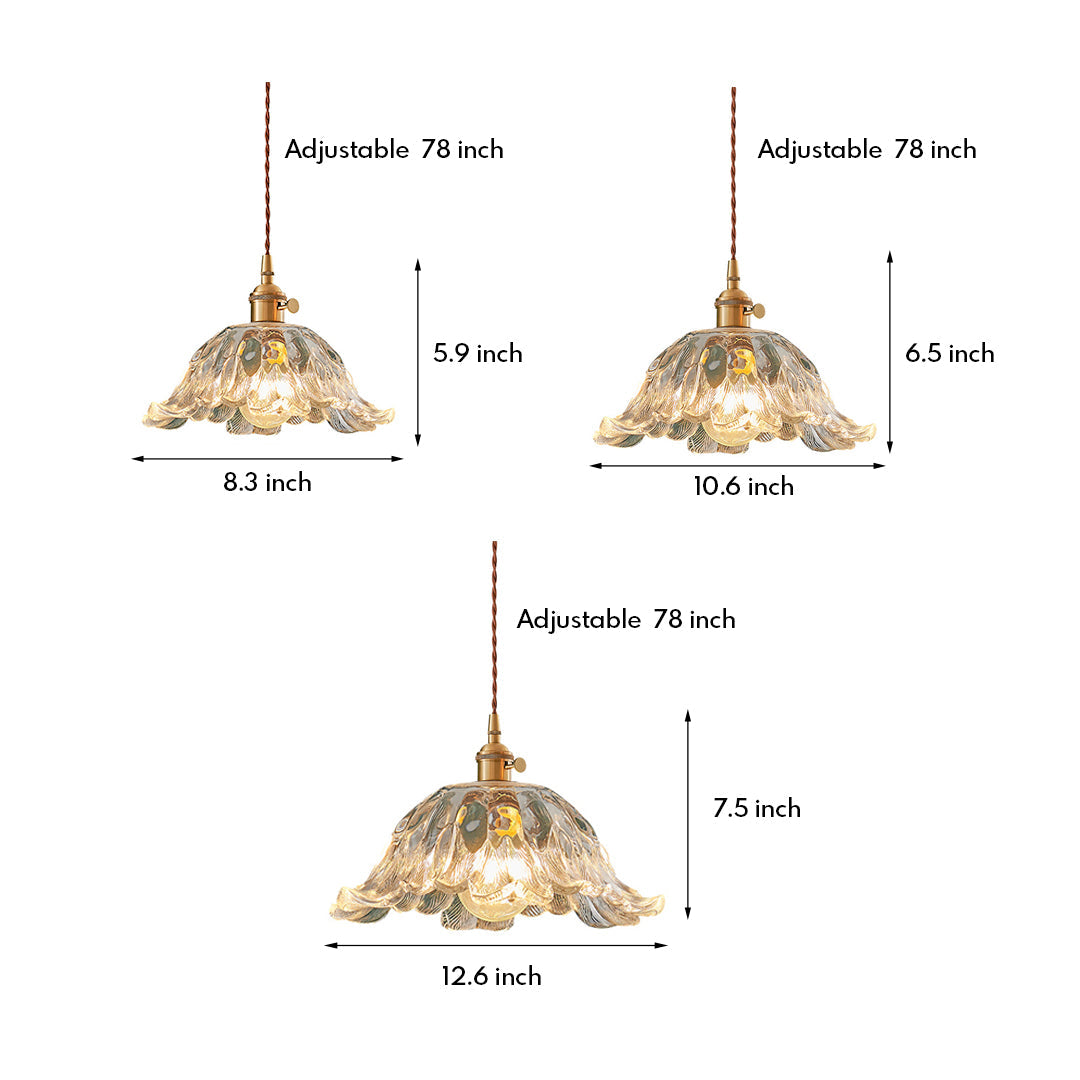 Japanese Floral Glass Pendant Light in Brushed Brass