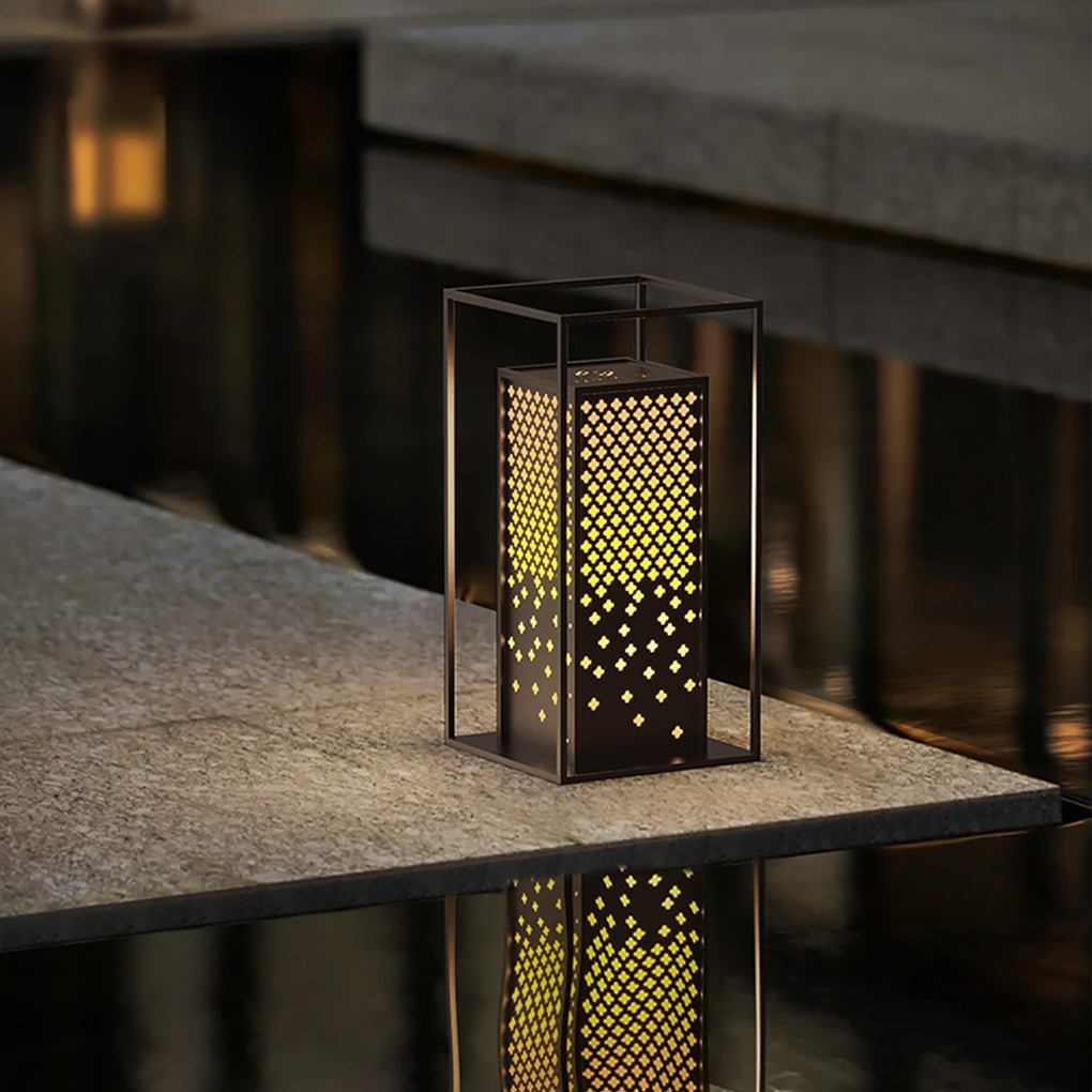 Artisan Brown Stainless Steel Outdoor Garden Light with Floral Cutwork