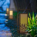 Artisan Brown Stainless Steel Outdoor Garden Light with Floral Cutwork