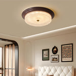 Ribbed Glass Dome Flush Mount Ceiling Light in Walnut Iron