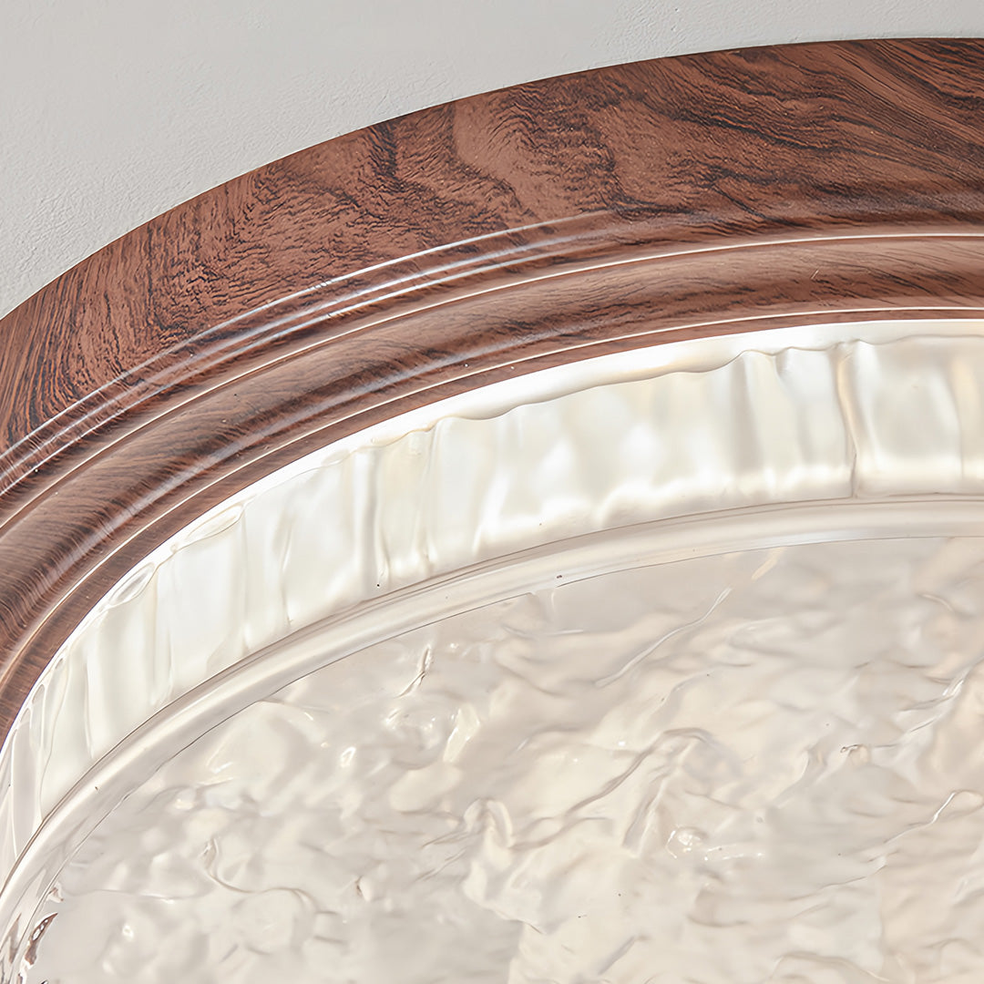 Ribbed Glass Dome Flush Mount Ceiling Light in Walnut Iron