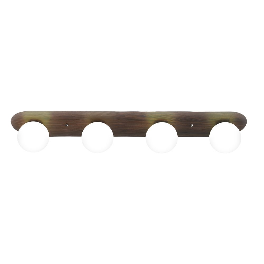 Walnut Flush Mount Ceiling Light with Milky White Glass Globes