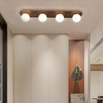 Walnut Flush Mount Ceiling Light with Milky White Glass Globes