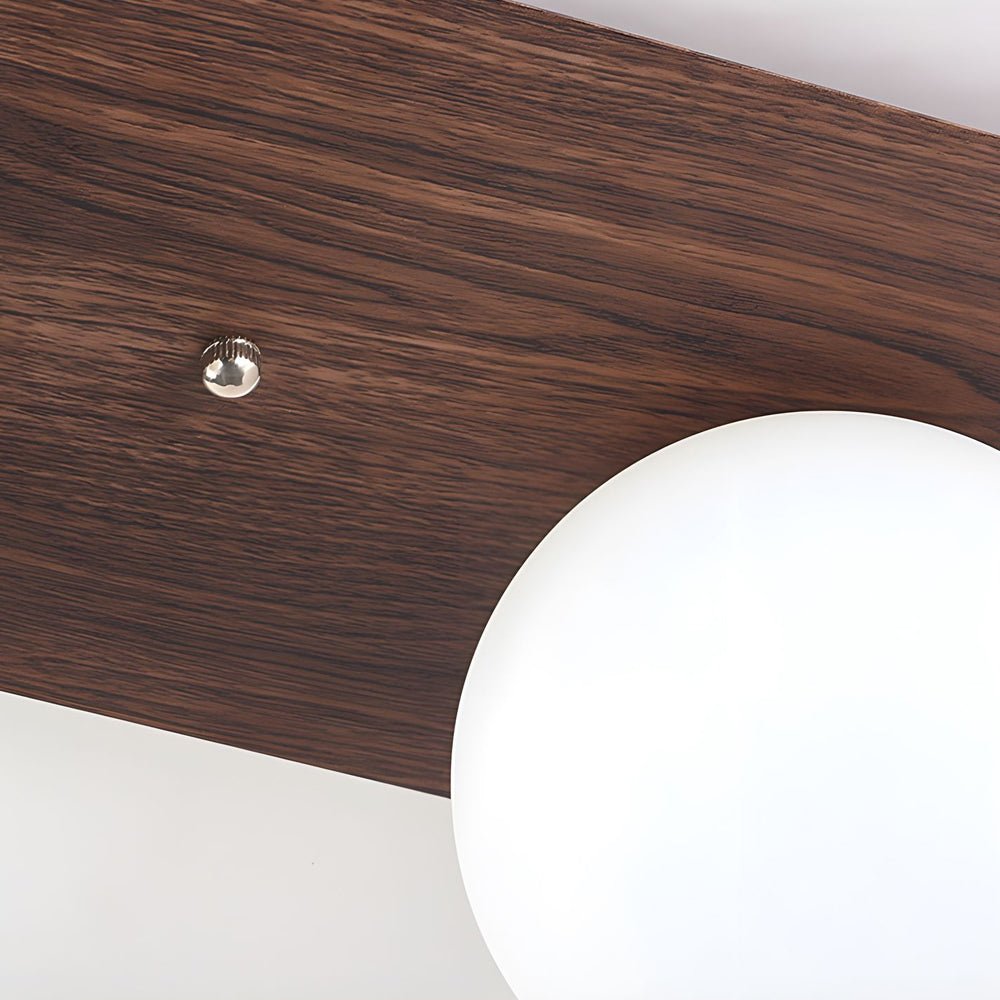Walnut Flush Mount Ceiling Light with Milky White Glass Globes