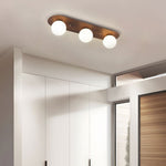 Walnut Flush Mount Ceiling Light with Milky White Glass Globes