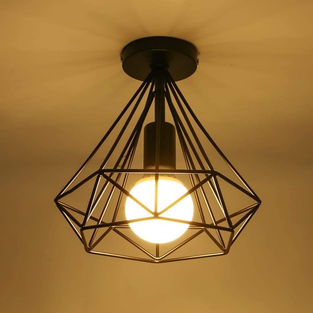 1 Light Mini Metal Geometric Caged Led Retro Flush Mount Lighting Ceiling Lights
