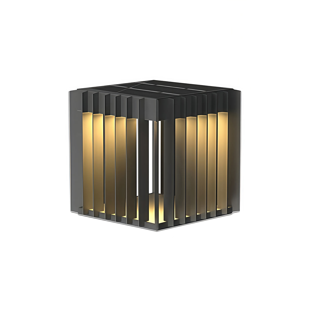 Modern Outdoor Pillar Light with Geometric Hollow Frame, Stainless Steel LED Post Lantern for Courtyard and Entryway