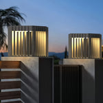 Modern Outdoor Pillar Light with Geometric Hollow Frame, Stainless Steel LED Post Lantern for Courtyard and Entryway