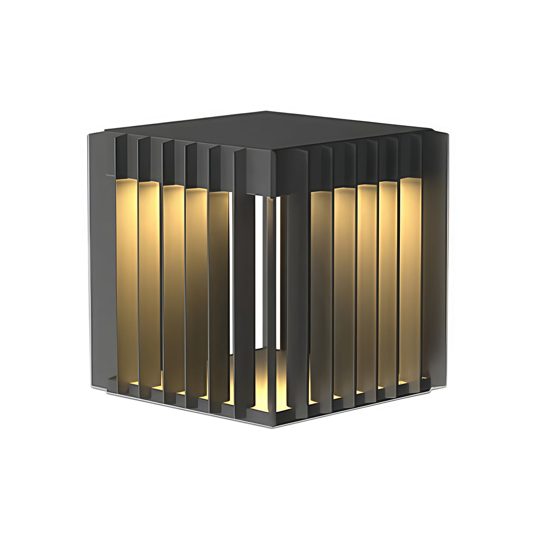 Modern Outdoor Pillar Light with Geometric Hollow Frame, Stainless Steel LED Post Lantern for Courtyard and Entryway
