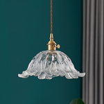 Japanese Floral Glass Pendant Light in Brushed Brass