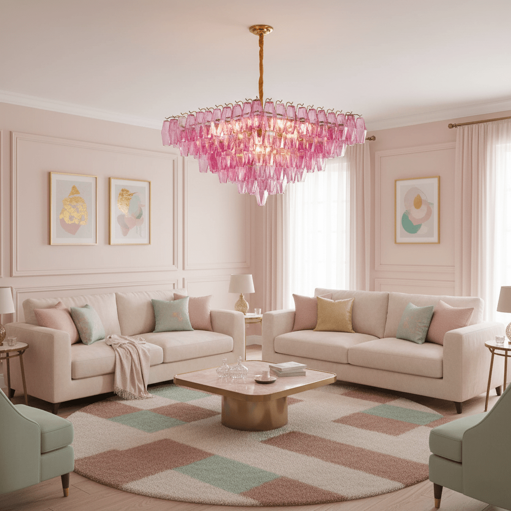 Fuchsia Prism Empire Chandelier – Hand-Blown Glass Pendant Light