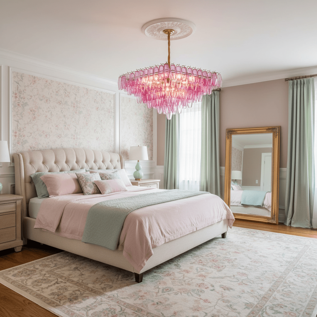 Fuchsia Prism Empire Chandelier – Hand-Blown Glass Pendant Light