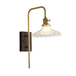 Japanese Retro Wave Glass Wall Sconce with Rubberwood Accent