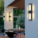 Linear Outdoor Wall Sconce in Black Aluminum with Warm LED Light