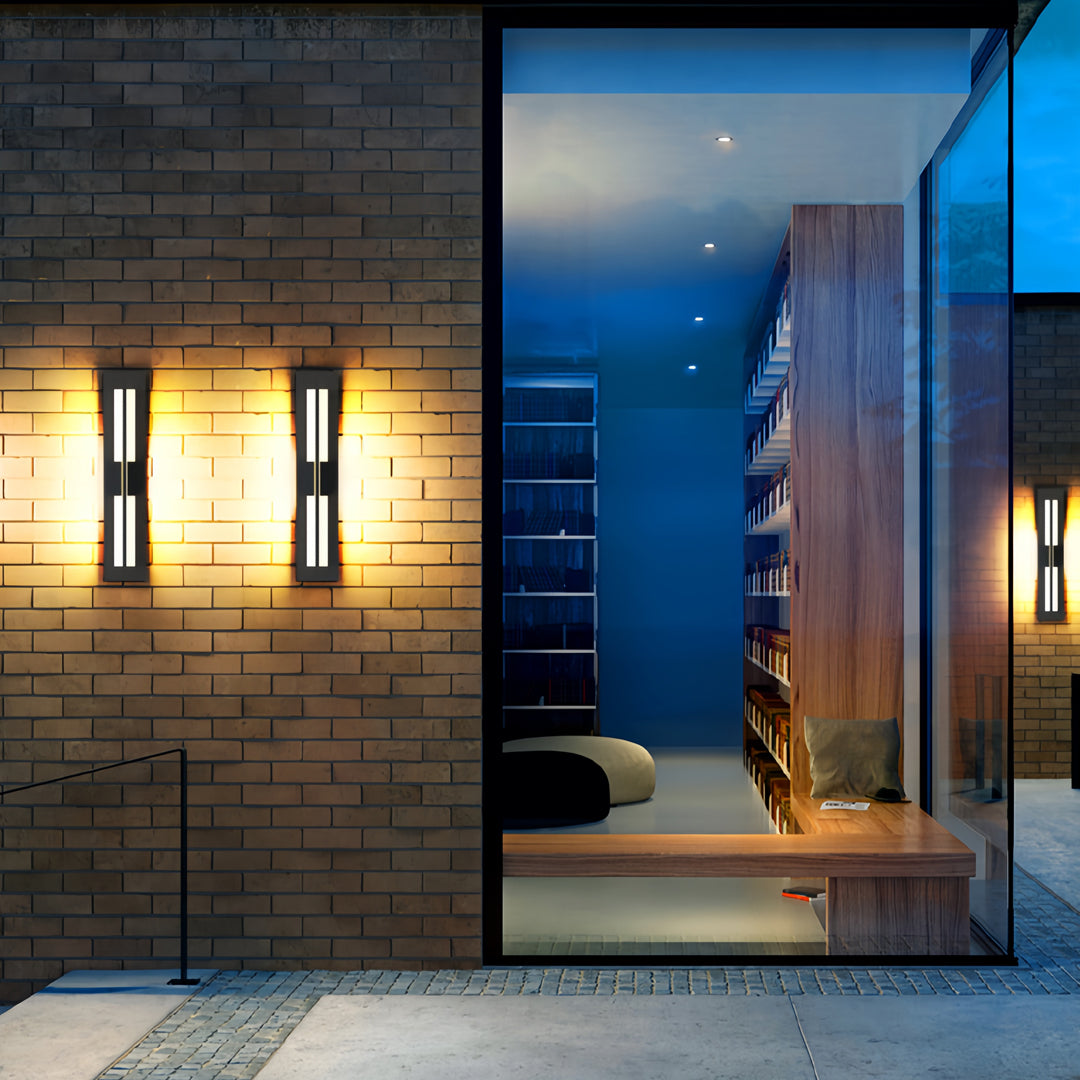 Linear Outdoor Wall Sconce in Black Aluminum with Warm LED Light