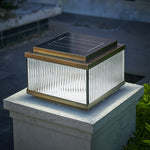 Copper Pillar Light with Ribbed Glass Shade, Modern Outdoor Post Light